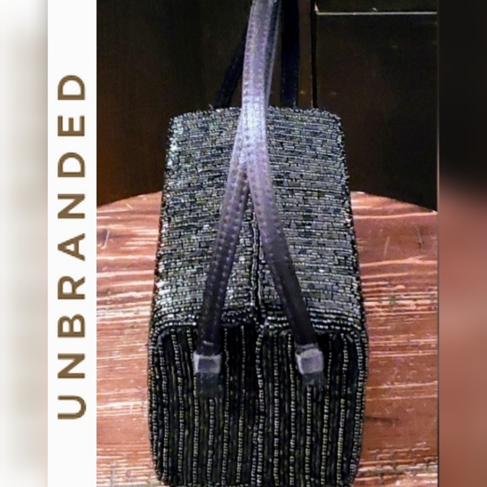 Rectangular Beaded Evening Bag With Satin Handle - image 1